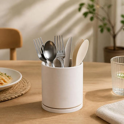 D'vine Dev 360° Rotating Utensil Holder – 5" Kitchen Utensil Crock for Countertop, Modern Cooking Tool Organizer for Kitchen Storage & Décor, Oatmeal, 72-X-D-1