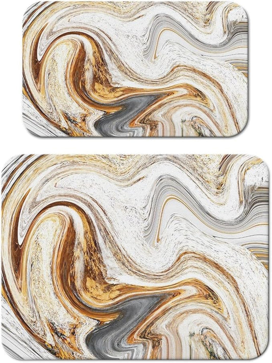 Dish Drying Mat for Kitchen Counter 2 Pack with Non-Slip Rubber Backing - Heat-Resistant Absorbent Coffee Bar Mat, Dish Rack Mat, Marble Texture Dish Drying Mats 18x24+19.5x12 inch