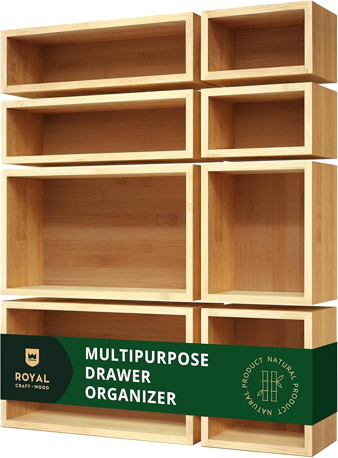 ROYAL CRAFT WOOD Bamboo Jewelry Organizer Box & Chests Set - Versatile Storage Solution for Makeup, Jewelry, and Bathroom Essentials (8 Boxes) by RoyalCraftWood