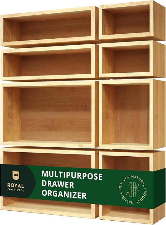 ROYAL CRAFT WOOD Bamboo Jewelry Organizer Box & Chests Set - Versatile Storage Solution for Makeup, Jewelry, and Bathroom Essentials (8 Boxes) by RoyalCraftWood