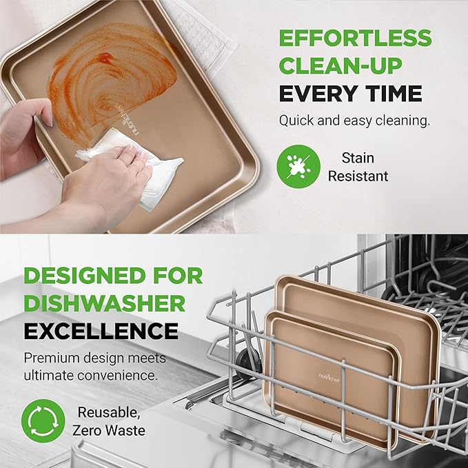 NutriChef 2 Piece Cookie Sheets for Baking, Nonstick Carbon Steel Baking Sheets - Durable, Thick, and Wrap Resistance, Easy to clean, Dishwasher & Oven Safe up to 450F - Image 7
