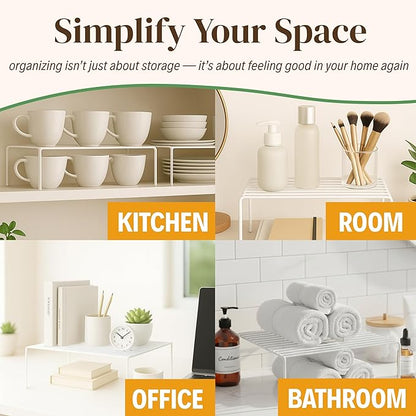 Evelots Kitchen Cabinet Wire Shelf Organizer/Rack - 4 Pack Sturdy Metal Shelf Risers - Double Your Counter Space - Great for Kitchen, Freezer, Pantry and Bathroom - Rustproof - White - Image 6