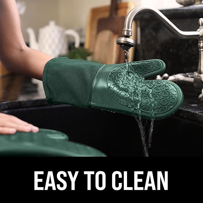 BPA-Free Silicone Oven Mitts Ultra Heat Resistant up to 500°F - Oven Mitts with Thick Cotton Liner - Long Slip Resistant Pot Holders, Flexible Oven Gloves - Green 13.7 - Image 6