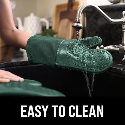 BPA-Free Silicone Oven Mitts Ultra Heat Resistant up to 500°F - Oven Mitts with Thick Cotton Liner - Long Slip Resistant Pot Holders, Flexible Oven Gloves - Green 13.7 - Image 6
