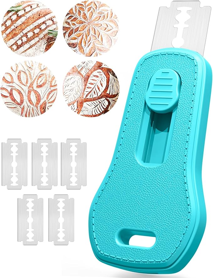 24SHEN Bread Lame, Sourdough Scoring Tool with Extractable & Magnetic, Sour Dough Tools Sourdough Cutter for Homemade Bread Making, Scoring Knife Include 5 Razor Blades-Blue by 24SHEN