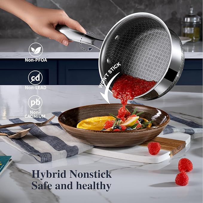 Hybrid Nonstick Pot Set,Stainless steel pot,1.5QT sauce pan,2 and 5 QT Stock Pot with Glass Lid,Dishwasher Safe,Oven Safe,Compatible for All Cooktops. - Image 3