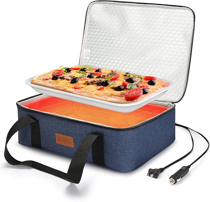 Food Warmer Electric Casserole Carrier - Large Heated Lunch Bag for Car Truck, 12V/24V/110V, Thermos for hot food for Potluck Cookouts Parties Picnic,Lasagna Lugger,Fits 9"x13" Baking Pan (Navy)