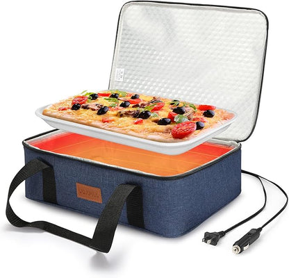 Food Warmer Electric Casserole Carrier - Large Heated Lunch Bag for Car Truck, 12V/24V/110V, Thermos for hot food for Potluck Cookouts Parties Picnic,Lasagna Lugger,Fits 9"x13" Baking Pan (Navy)