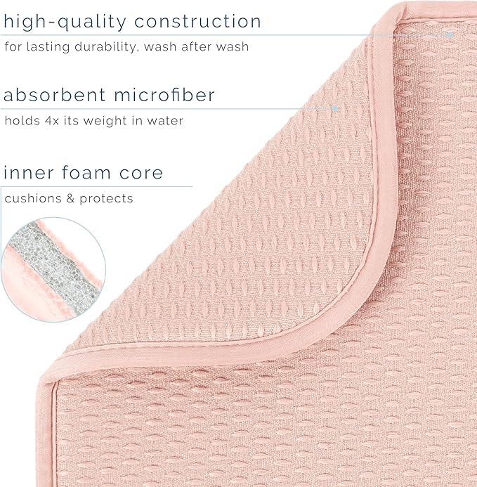 S&T INC. Dish Drying Mat XL, 18” x 24”, Absorbent Microfiber Kitchen Counter Mat, Drying Pad for Dishes, Utensils, Pots and Pans, Extra Large, Diamond Texture, Pink - Image 4