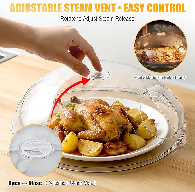 Microwave Splatter Cover for Food 12",Large Clear Microwave Splash Guard Cooker lid with Handle,Dish bowl Plate Serving Cover Home Kitchen Essential,BPA-Free,Saft Plastic