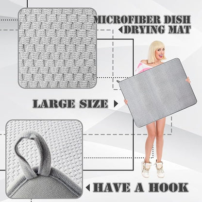2 Pack Extra Large Microfiber Dish Drying Mat,30 x 24 Inch Super Absorbent Drying Pad,Large Size Dish Drying Mat for Countertops,Sinks,Draining Racks,Gray - Image 3