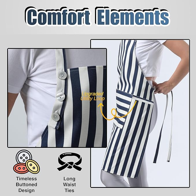 TOSHEX Kitchen Apron Waterdrop Resistant Cotton Apron with adjustable Aprons for Women with Pockets Cooking Apron Chef Apron for Men (1, Navy Blue)