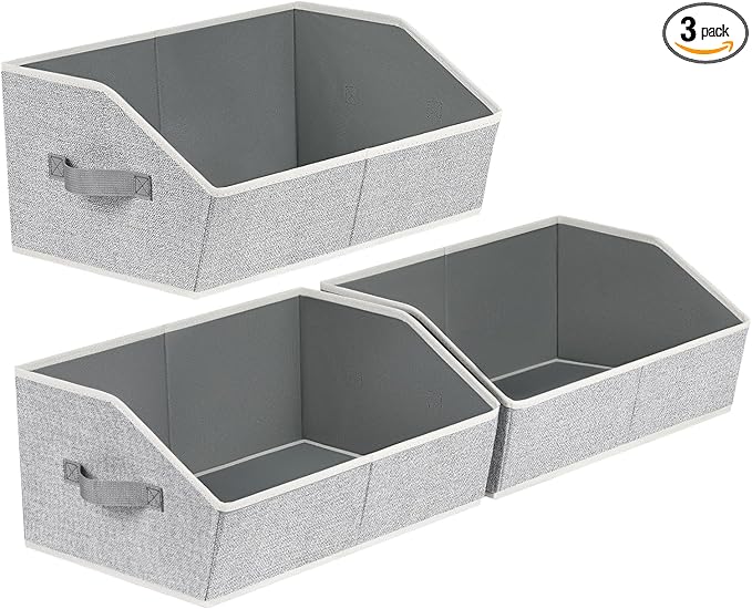Homsorout Trapezoid Closet Shelf Organizer - Large Baskets for Organizing, Fabric Storage Box for Shelves, Cube Storage Bins for Clothes, Books, Blankets, 3 Pack, Light Gray by Homsorout