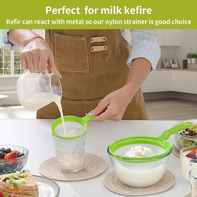 Luckyiren Kefir Strainer Set, 2-Size Plastic Non-Metal Sieve with Fine Mesh for Kefir Grains, Milk Kefir, Water Kefir & Kombucha - Durable, Food Grade & Easy Clean, Green - Image 4
