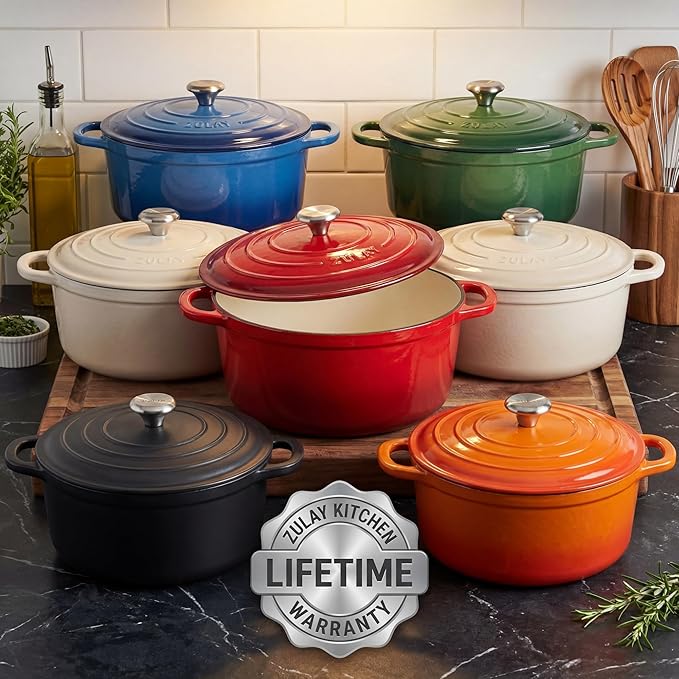 Zulay Kitchen 5 Quart Enameled Cast Iron Dutch Oven Pot with Lid – Premium Durability & Oven Safe up to 500°F – Heavy Duty Cookware Perfect for Bread Baking, Stews, Braising & Roasting – Ablaze Red - Image 8