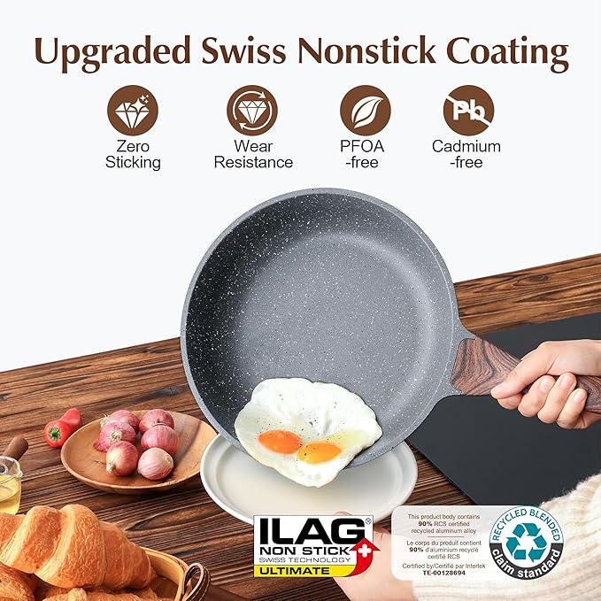 SENSARTE Nonstick Frying Pan Skillet, Swiss Granite Coating Omelette Pan, Healthy Stone Cookware Chef's Pan, PFOA Free (9.5 Inch) - Image 2