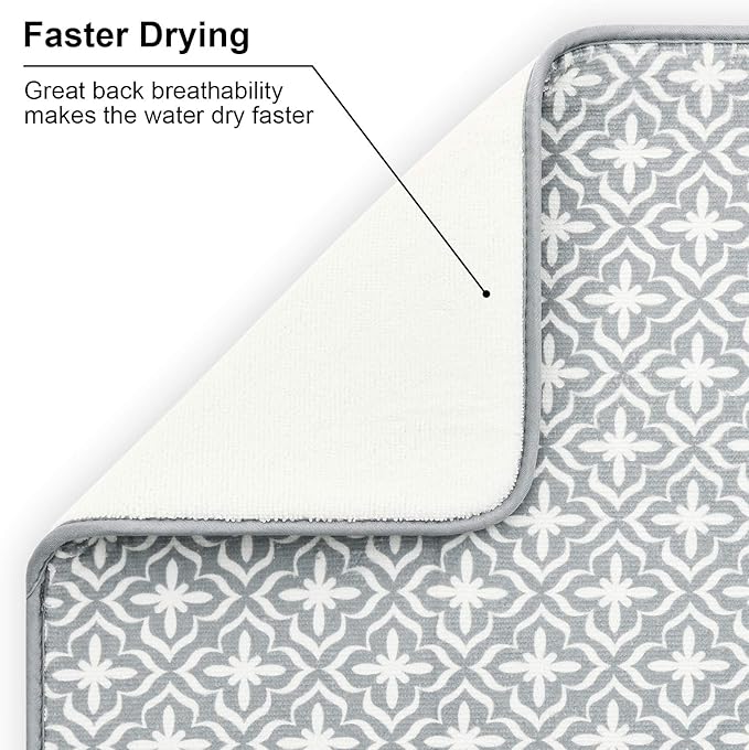 SUBEKYU Dish Drying Mats for Kitchen Counter, Microfiber Absorbent Dish Drainer/Rack Pads for Sink, 19.5*15.8 inch, Set of 2, Grey, leaf - Image 3