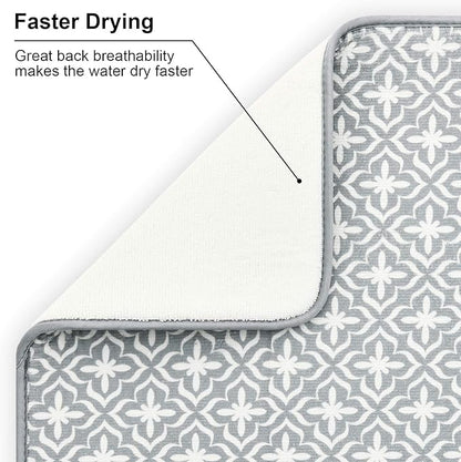 SUBEKYU Dish Drying Mats for Kitchen Counter, Microfiber Absorbent Dish Drainer/Rack Pads for Sink, 19.5*15.8 inch, Set of 2, Grey, leaf - Image 3