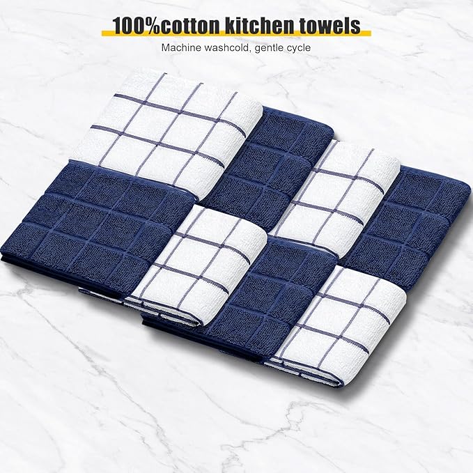 Oven Mitts Kitchen Towels Dishcloths with Pot Holders Sets 12PCS,Dish Towels Sets,Oven Gloves Pot Pads Heat Resistant 500 Degrees with Non-Slip Silicone Surface for Cooking Baking Grilling-Marine Blue - Image 3