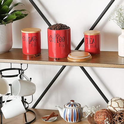 DII Kitchen Accessories Retro Collection, Ceramics, Canister Set, Red, 3 Piece - Image 3