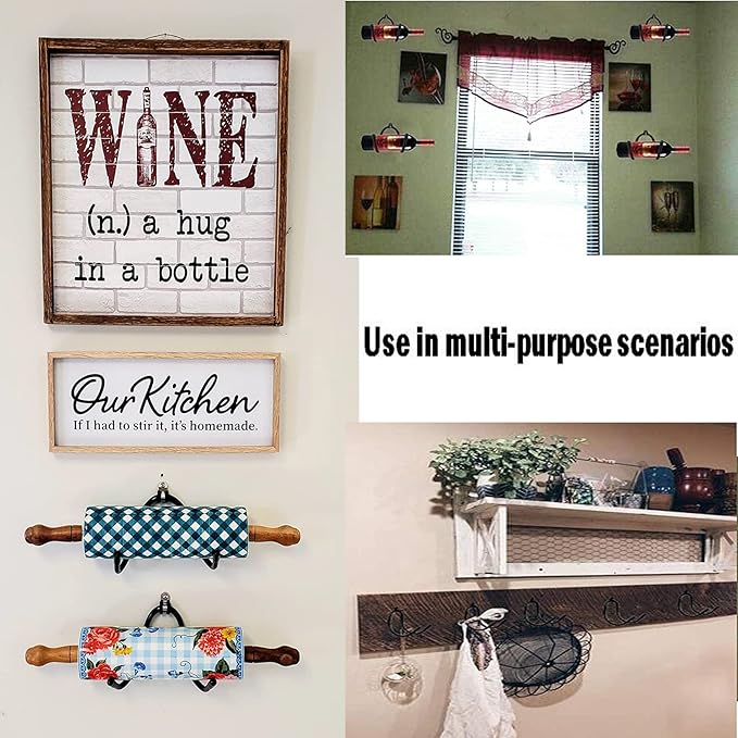 AUXPhome Pack of 4 – Rolling Pin Holder Display Rack Storage Organizers Wall Mount Hooks – Home Decor Kitchen Wall Hanging Multi Purpose Bottle Rack - No Rolling Pin