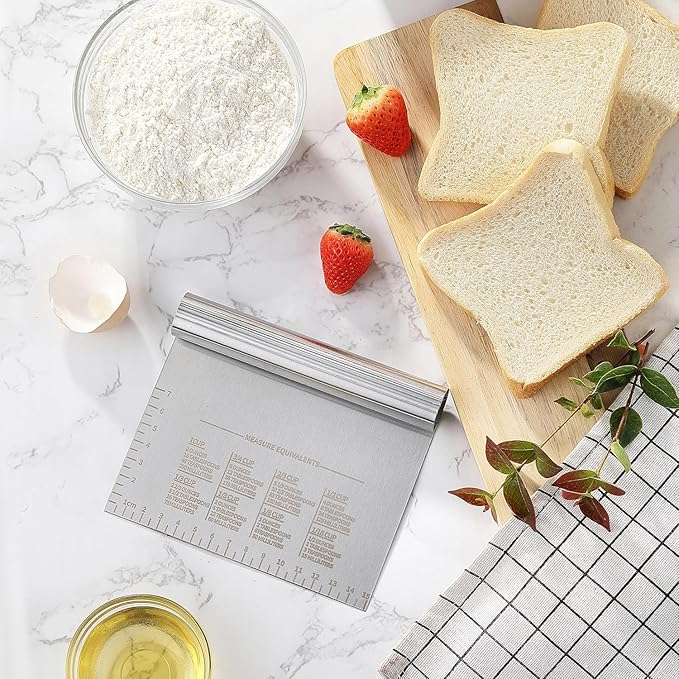 BOORIKA Dough Scraper & Bench Scraper Kitchen – Stainless Steel Sourdough Tools – Dough Cutter for Sourdough Bread, Pizza, and Flat Top Griddles – Chef Approved (Silver) - Image 7