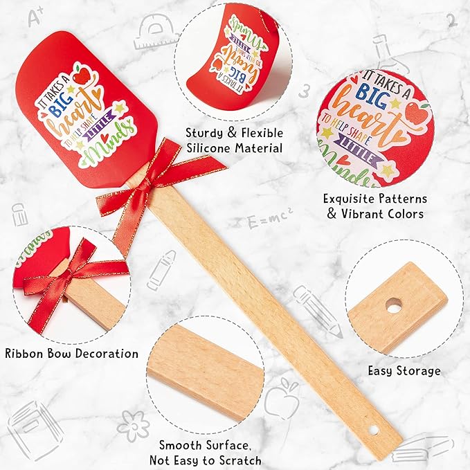 R HORSE Teacher Appreciation Gifts - 3 Pack Red Funny Pot Holder Set, Heat Resistant Oven Mitt with Silicone Spatula & Greeting Card, Unique Gift for Teacher Appreciation Week Thank You Present