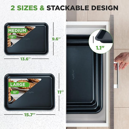 NutriChef 2-Piece Baking Sheet Non Stick - Premium Carbon Steel Cookie Sheets for Baking - Large and Medium Baking Trays for Oven - Blue Diamond - Image 3