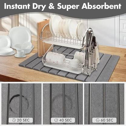 Large Stone Dish Drying Mat for Kitchen Counter, Eco-friendly, Instant Drying Pad,Diatomaceous Earth Water Absorbing Mat, Foldable and Super Absorbent Dish Drying Stone Mat, 24"×16", Dark Gray - Image 5