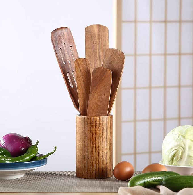MESSON Wooden Spurtle Set, 5 Pcs Premium Wood Spurtles Kitchen Tools Wooden Spatula Spoons Utensils Set for Nonstick Cookware Instant Pot Cooking Baking - Image 5