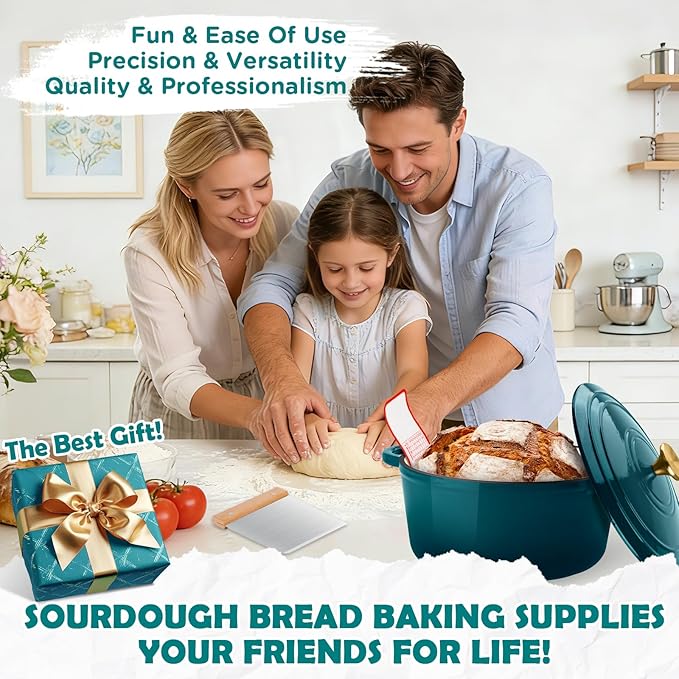Enameled Cast Iron Dutch Oven Pot with Lid, Incl. Sourdough Bread Baking Supplies Like Banneton Bread Proofing Basket, Starter Jar, Scoring Tool Lame, 5QT Dutch Oven for Bread Baking, Oven Safe up to 500°F - Image 7