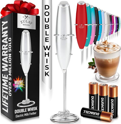 Zulay Kitchen Whisk Milk Frother with 4 Duracell Batteries - Powerful Handheld Foam Maker for Coffee, Lattes, Matcha, Hot Chocolate & Cappuccinos - Whip Creamy Froth in Seconds by ZulayKitchen