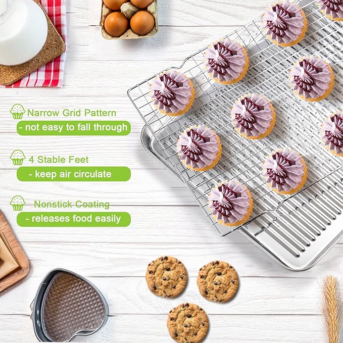 Tebery 2 Pack Heavy-Duty Wire Cooking Rack Baking Racks Fits Half Sheet Pan, Nonstick Baking & Cooling Grid for Roasting, Cooking, Grilling, Drying - 16" x 10" - Image 6