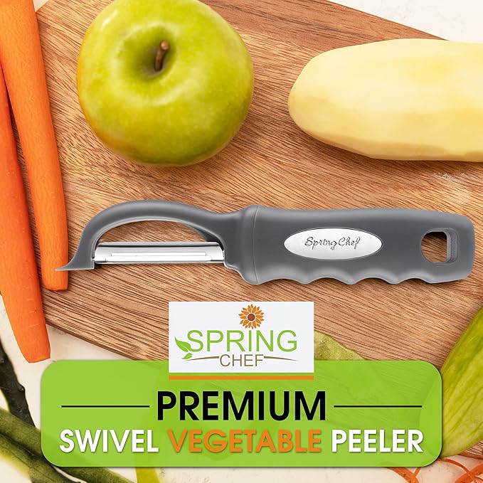 Spring Chef Premium Swivel Vegetable Peeler, Comfortable Handle and Ultra Sharp Stainless Steel Blades - Perfect Kitchen Peeler For Veggie, Fruit, Potato, Carrot, Apple - Gray - Image 7