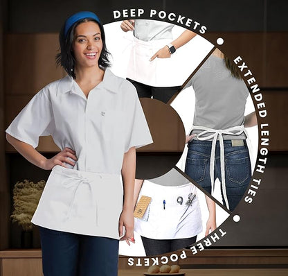 Avalon Kitchen Server Aprons with 3 Pockets, 100% Polyester Waist Apron with Pockets, 24x12 Inche Waitress Apron with Pockets