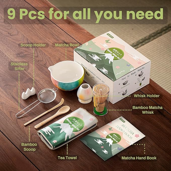 Clay&Fire Matcha Whisk Set，9 Pcs Ceramic Matcha Set, 15 OZ Matcha Bowl with Spout and Whisk，Matcha Kit for Friend, Ideal Gift for Matcha Lover（Sugar） - Image 6