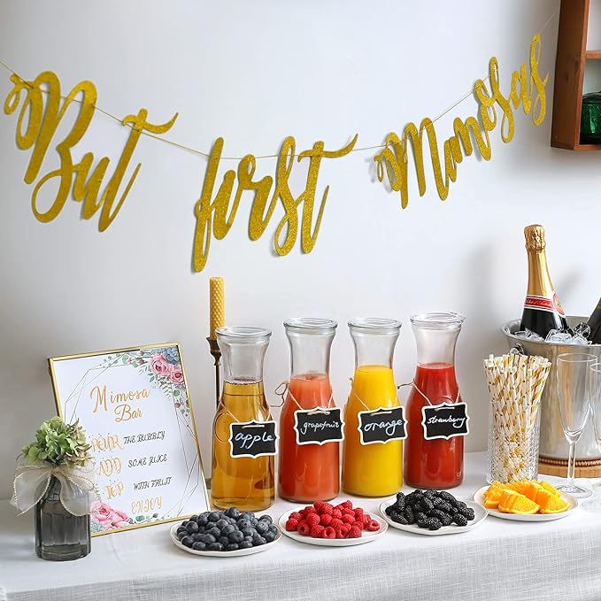 Set of 2 Glass Carafe with Lids, 1 Liter Water Pitcher Carafe for Mimosa Bar, Brunch, Cold Water, Beverage, Wine, Iced Tea, Lemonade - 2 Wooden Chalkboard Tags Included - Image 6