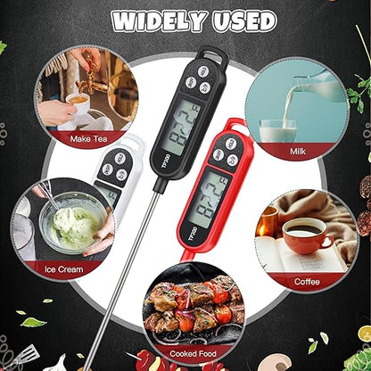 Copkim 3 Pcs Instant Read Meat Thermometer with Long Probe 9.65 Inch Kitchen Cooking Food Candy Waterproof Digital Thermometer for BBQ Water Milk Yogurt Liquid Cooking (Black,White,Red) - Image 7