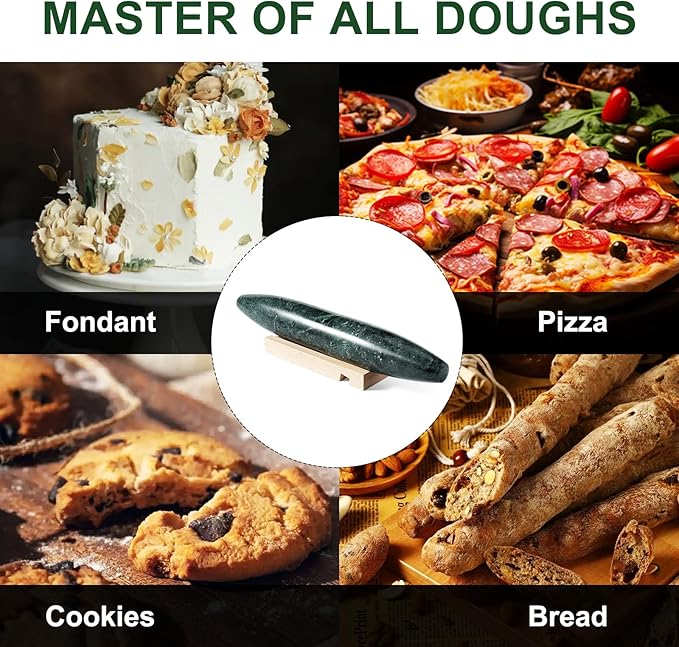 Natural Marble French Rolling Pin,12 inch Kitchen Baking Tool for Baking with Non-Stick Surface, Ideal as a Dough Roller for Pasta, Dumpling, Fondant, Pie, Bread, and Pizza - Image 6
