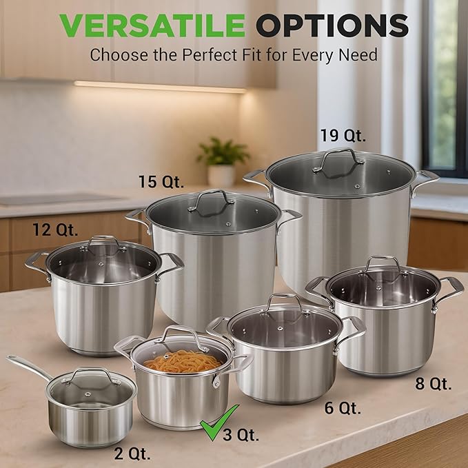 NutriChef 3-Quart Stainless Steel Soup Pot - 18/8 Food Grade Heavy Duty Cookware, Stock Pot, Stew Pot, Simmering Pot Kitchenware w/See Through Lid, Dishwasher Safe, For Induction Gas Ceramic Cooktops - Image 2