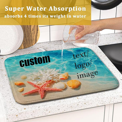Giwawa 16"x18" Customized Dish Drying Mat Custom Image Dish Drainer Mats for Kitchen Personalized Photo Text Logo Microfiber Reversible Dish Drying Rack Pad for Countertop Tabletop Small Decor