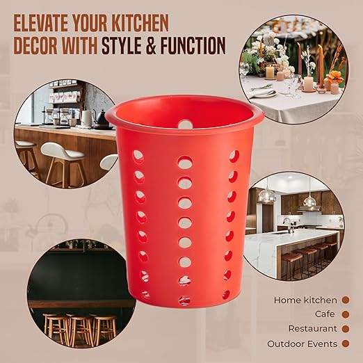 OCS Parts Perforated Utensil Drying Cups | Red | Plastic Flatware Holder Cylinders for Kitchen Counter Organization - Image 6