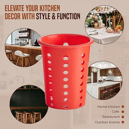 OCS Parts Perforated Utensil Drying Cups | Red | Plastic Flatware Holder Cylinders for Kitchen Counter Organization - Image 6