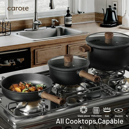 CAROTE Nonstick Pots and Pans, Induction Titanium Cookware Set 16pcs Kitchen Cooking Sets, Pot and Pan Non Stick w/Frying pan (PFOS, PFOA Free) - Image 5