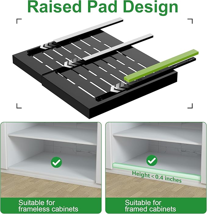 PAKETA 4 Pack Expandable Pull Out Cabinet Organizer, 21'' Deep Pull Out Drawers for Cabinets, Upgrade 3 Slide Rails Sliding Drawers for Cabinet with Adhesive Nano Film (Black, 21"D X 15-26"W ） - Image 5
