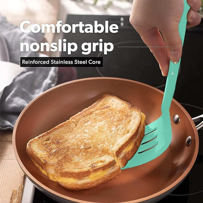 New DI ORO Silicone Turner Spatula Set - Kitchen Spatulas for Nonstick Cookware - Cooking Utensils for Flipping Eggs & Pancakes - 600°F Heat-Resistant BPA Free Turners - Dishwasher Safe (4pc, Mint) - Image 4