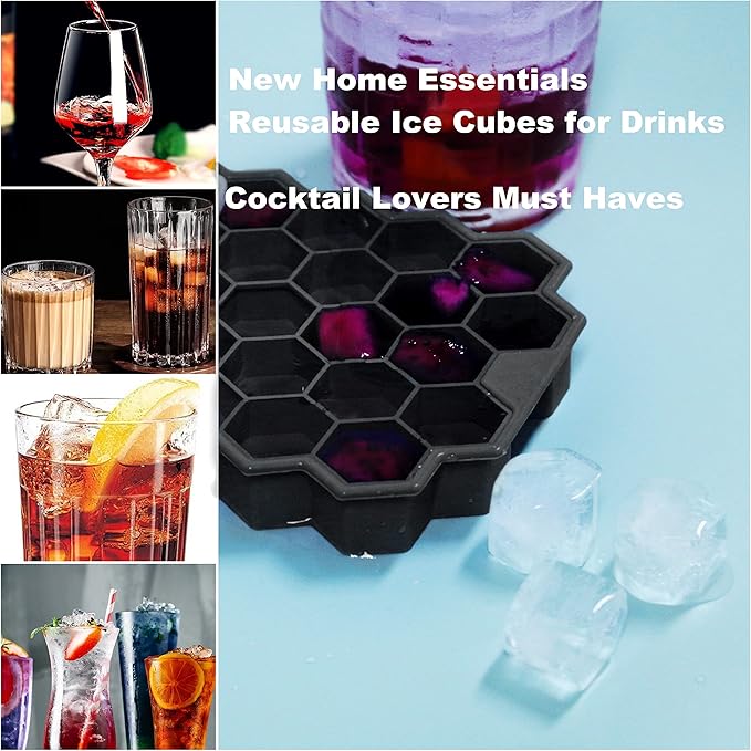 Ice Cube Trays for Freezer with Lid-Silicone Ice Cube Tray with Lid Ice Maker 4 Pack Black,Easy-Release Reusable Ice Cube Coffee Scoop for Coffee Bar Accessories - Image 3