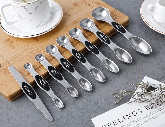 Magnetic Measuring Spoons Set of 8 Stainless Steel Stackable Dual Sided Nesting Teaspoons and Tablespoons for Measuring Dry and Liquid Ingredients - Image 7