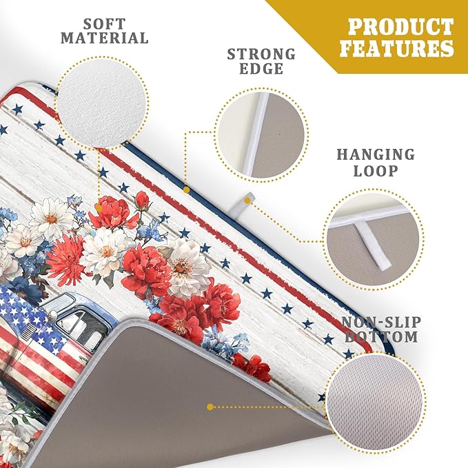 Patriotic Truck Dish Drying Pad 4th of July Drying Mat for Kitchen Counter Coffee Bar Sinks 18 X 24 Inch - Image 4