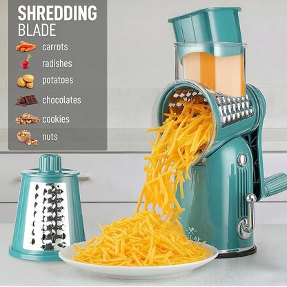 Zulay Kitchen Rotary Cheese Grater 5 Blade Cheese Shredder - Manual Hand Crank Cheese Grater With Reinforced Suction & 5 Interchangeable Drums - Easy to Use, Vegetable Chopper Round Mandoline Slicer - Image 3